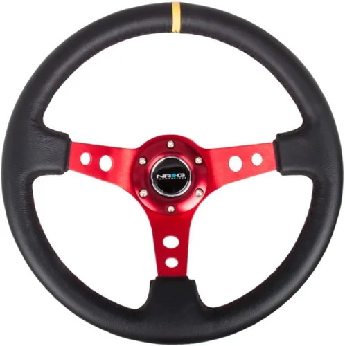 Miniatura 2 de NRG Innovations NRG-RST-006S-FHA – Volante reforzado deportivo de 350 mm (3 pulgadas de profundidad), volante de ante negro con marca central fucsia