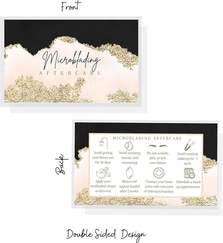 Miniatura 5 de Boutique Marketing LLC Microblading - Tarjetas de cuidado posterior Paquete de 50 Tarjeta de visita de 2 x 3.5 pulgadas Diseño PMU rosa, negro