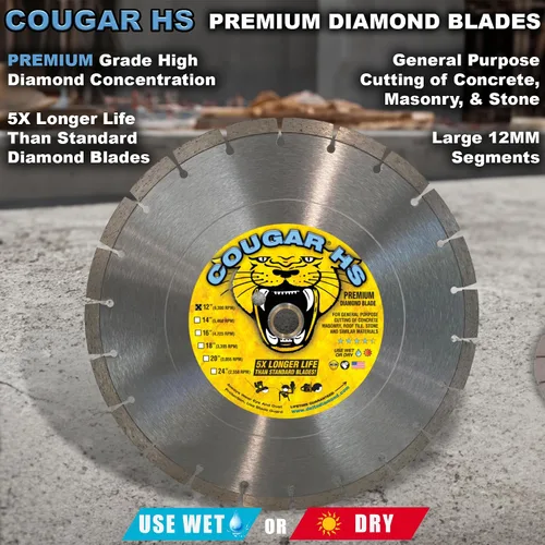 Miniatura 2 de Cougar HS Hoja de sierra de hormigón de diamante de 12 pulgadas, hoja segmentada de uso general premium, hormigón de corte seco/húmedo, mampostería