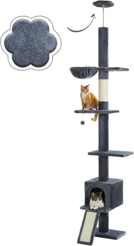 Miniatura 10 de PEQULTI Árbol para gatos de suelo a techo, torre alta para gatos, altura ajustable (83''-108'' / 83-108 pulgadas) árbol trepador de 5 niveles