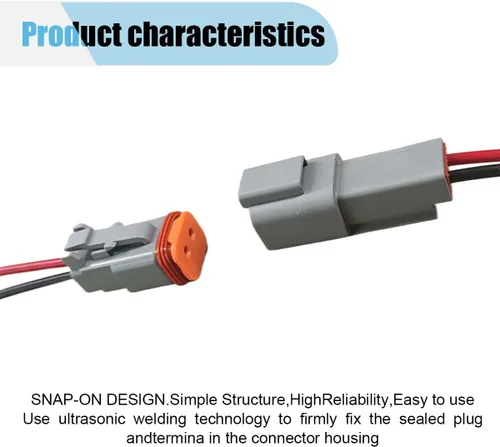 Miniatura 3 de Conector eléctrico impermeable de 2 pines Deutsch para automóvil con cable de 17 AWG, arnés de cableado de enchufe macho y hembra automotriz de 2