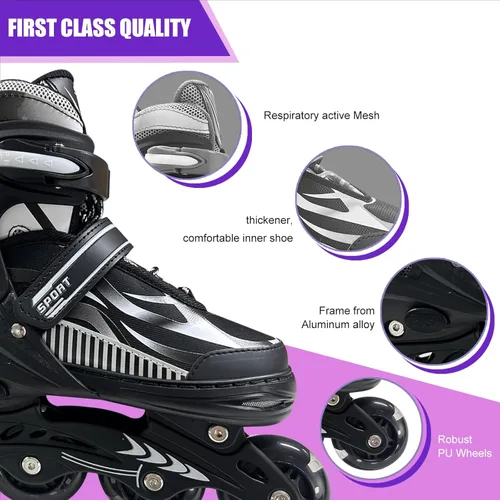Miniatura 4 de Patines en línea ajustables para niños y adolescentes de 4 a 16 años, todas las 8 ruedas de patines en línea se iluminan, seguras y divertidas