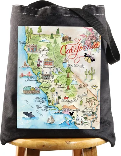 WZMPA Bolsa de mano del estado de California, regalo de viaje, bolsas de comestibles reutilizables para vacaciones, mercancía de viaje