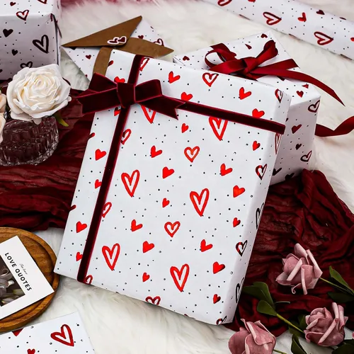 Miniatura 2 de Homeral Rollo de papel de regalo de estraza en relieve, papel de regalo de lujo en 3D con corazón de papel de aluminio rojo para el día de San