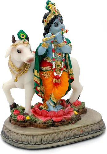 Miniatura 8 de BangBangDa Estatua de ídolo del señor indio Krishna – 5.7 pulgadas de alto, murit de dios hindú Krishna para el templo del hogar, Puja Diwali