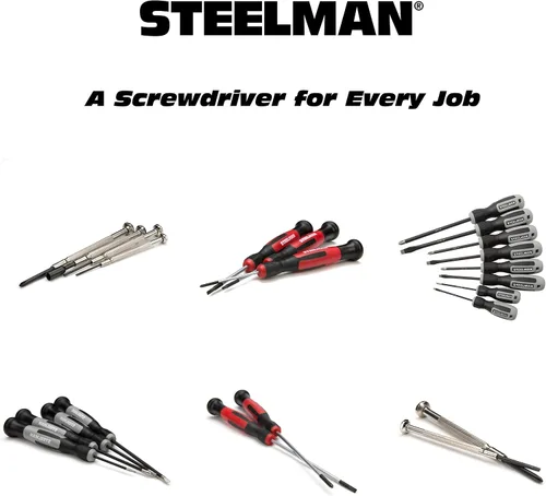Miniatura 5 de STEELMAN Juego de destornilladores para electrónicos de 6 piezas con eje de acero de precisión, variedad de tamaños ranurados/Phillips, cabeza