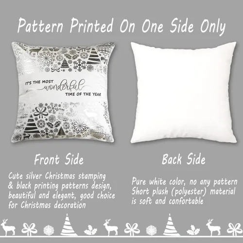 Miniatura 5 de JOJOGOGO Decoraciones de Navidad Fundas de Almohada de Navidad Plateadas y Blancas 18x18 Juego de 4, Decoración de Navidad Plateada Copos de Nieve
