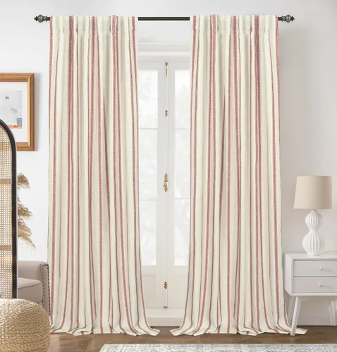 Miniatura 77 de DriftAway - Cortinas de Lino Mezcla de Granja 100% Opacas de 84 Pulgadas de Largo para Dormitorio, Cortinas Verticales Rayadas Impresas de Lino