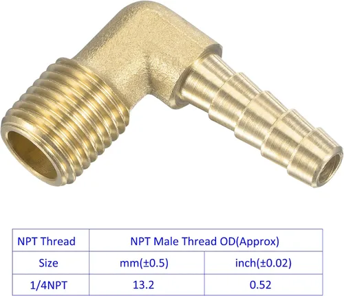 Miniatura 5 de M METERXITY Accesorios de púas de manguera de latón - Codo de 90 grados Conector de tubo de latón de 1/4 de pulgada Aplicar al gas de agua