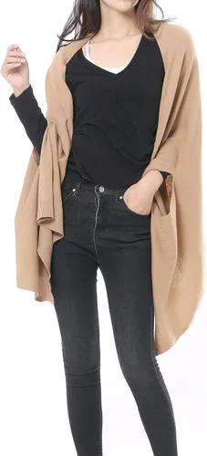 Miniatura 4 de Bruceriver Poncho de punto largo versátil de mezcla de lana para mujer