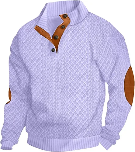 Miniatura 9 de Suéter de manga larga para hombre, casual, con botones de un cuarto, con cuello alto, sudadera con capucha