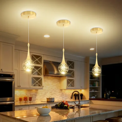 Lámpara colgante Flashing God de oro con 1 luz en forma de lágrima y cristal, lámpara colgante integrada con burbuja de cristal para isla de cocina,