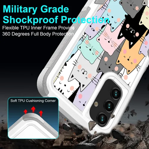 Miniatura 5 de Funda para Samsung Galaxy A13 5G, lindo y divertido patrón de gatos, absorción de golpes, policarbonato duro e interior de silicona híbrida de doble