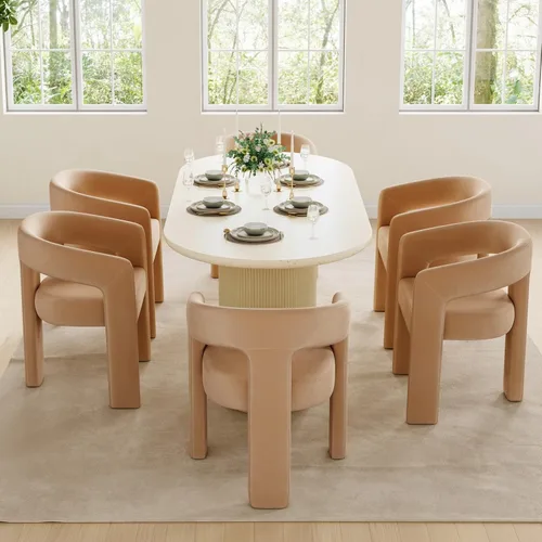 Miniatura 16 de BESTANO Sillas de comedor modernas tapizadas en terciopelo de vellón con respaldo abierto, lindas sillas laterales de barril, sillas de cocina