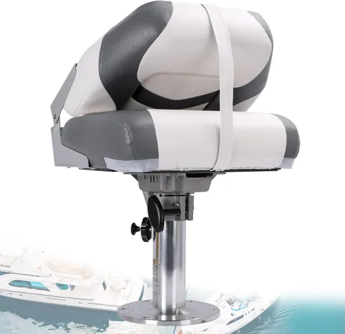 Miniatura 6 de Asiento plegable marino de respaldo bajo premium, tornillos de acero inoxidable incluidos A21-Blanco/Carbón (2 asientos)