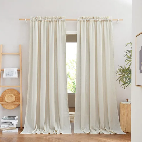 Miniatura 19 de NICETOWN - Cortinas gruesas de lino para sala de estar, juego de 2 paneles, con trabilla trasera/bolsillo para barra y cinta de pliegues, privacidad
