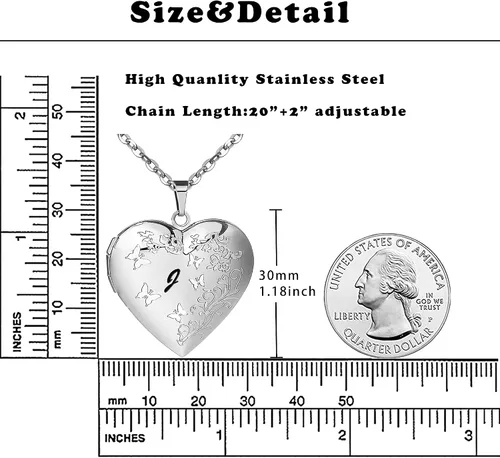 Miniatura 7 de Collar con medallón de corazón para mujer que sostiene fotos con letra inicial de la A a la Z, collares de mariposa para fotos