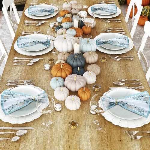 Miniatura 4 de Qeeenar 12 piezas de servilletas de tela de otoño 20 x 20 pulgadas, servilletas de calabaza azul, para Acción de Gracias, otoño, cosecha, calabaza