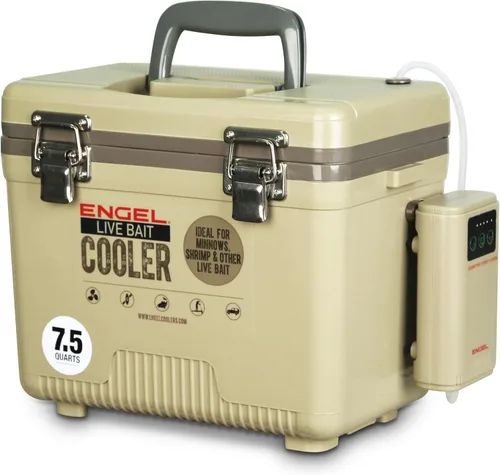 Miniatura 8 de ENGEL - Enfriador de cebo vivo PRO para pesca - Cubo portátil de pececillos y cebo con aireador recargable de iones de litio Canela