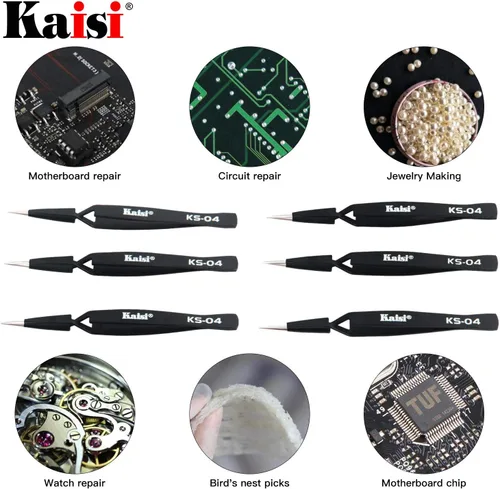 Miniatura 7 de Kaisi - Juego de 6 pinzas de bloqueo cruzado, juego de pinzas de acero inoxidable antiestáticas para manualidades, joyería, electrónica, trabajo