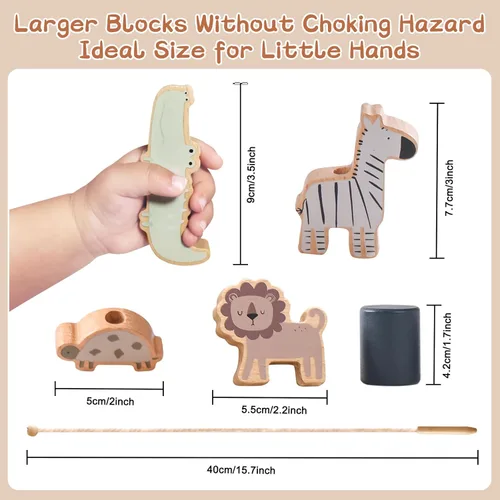 Miniatura 3 de Juguetes de animales de madera con cuentas para enhebrar y abrochar para niños de 3, 4 y 5 años, bloques apilables y juguete de equilibrio, juguete