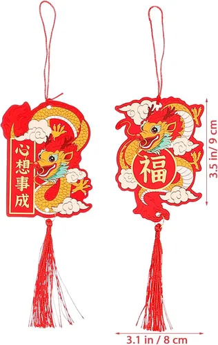 Miniatura 6 de VILLCASE 6 piezas de adornos de año nuevo chino 2024 año del dragón colgante tradicional de la suerte mascota zodiaco borla encanto para festival