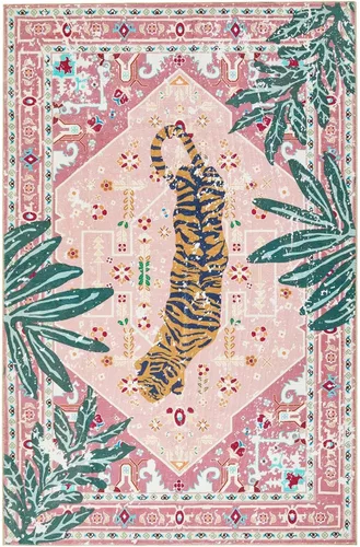 Miniatura 8 de Alfombras hippie, alfombras de 2 x 3 de lana sintética tropical rosa boho para baño, cocina, entrada interior pequeña. Alfombra moderna vintage