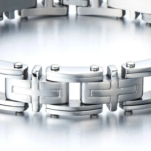 Miniatura 5 de COOLSTEELANDBEYOND Exclusiva pulsera cruzada de acero inoxidable para hombre de 8.85 pulgadas, Acero inoxidable, no aplica
