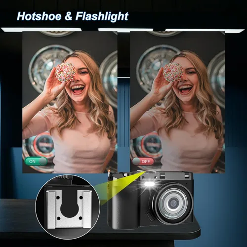 Miniatura 3 de Cámara digital 4K para fotografía, cámara de apuntar y disparar de 64 MP con pantalla dual y zoom de 16X, cámara retro para vlogging para YouTube