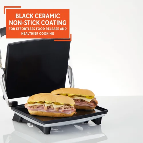Miniatura 5 de IMUSA Prensa eléctrica Panini de acero inoxidable de 12 x 10 pulgadas con control de temperatura, placas antiadherentes para sándwiches, paninis a