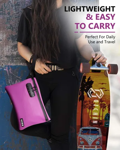 Miniatura 17 de OZCHIN Bolsa a prueba de olores con cerradura de combinación de 10 x 7 pulgadas, bolsa de bloqueo de piel sintética impermeable con cerradura, gran