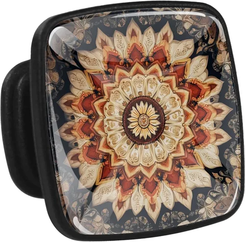 Miniatura 5 de LORVIES Paquete de 4 pomos decorativos florales de 1.2 pulgadas, cuadrados de vidrio ABS negro con un solo agujero, tiradores de cajón de aparador