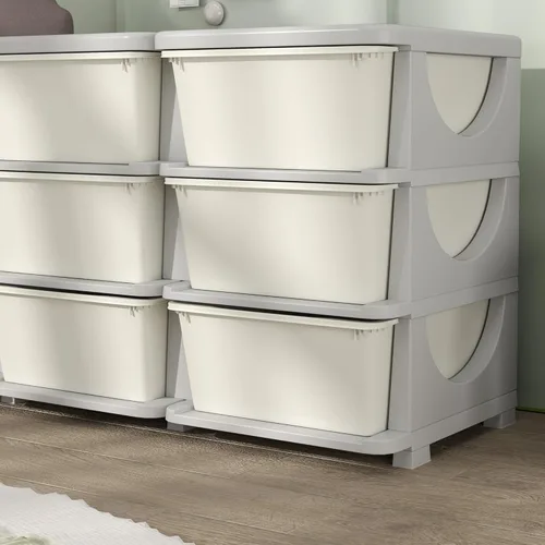 Miniatura 8 de Qaba Unidad de almacenamiento de 3 niveles para niños, organizadores de juguetes y almacenamiento con 9 cajones para dormitorio de niños, guardería