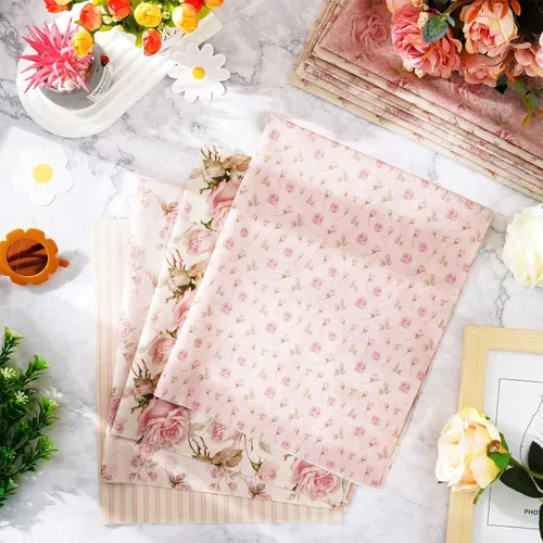 Miniatura 4 de Whaline 12 piezas de paquetes de tela de algodón primaveral 18 x 22 pulgadas con flores retro impresas, cuartos grasos de patchwork de flores rosas