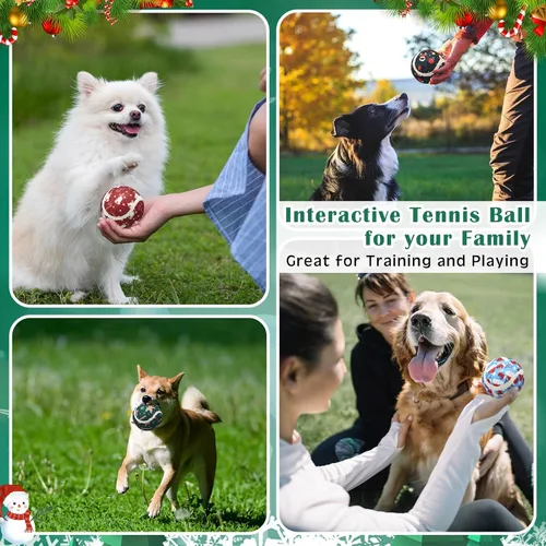 Miniatura 4 de Seenelling 6 pelotas de tenis chirriantes de Navidad para perros y mascotas, pelotas interactivas para perros pequeños, medianos y grandes