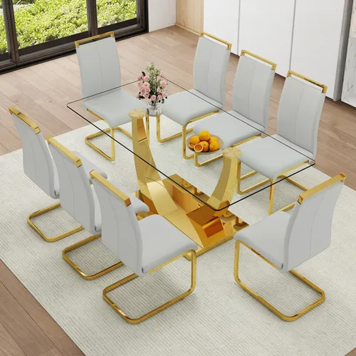 Miniatura 15 de Juego de Mesa de Comedor Negra para 6, Mesa de Comedor de Mármol Falso de 71" para 6, Juego de Mesa de Cocina Rectangular con Sillas de Cuero PU