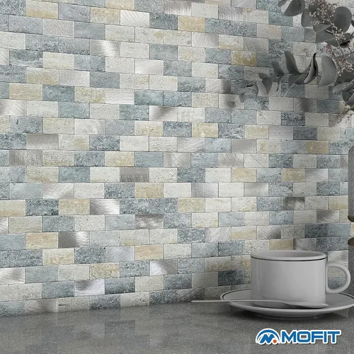 Miniatura 4 de Azulejos adhesivos de ladrillo para salpicaduras de cocina, azulejos impermeables para salpicaduras de baño (5 hojas, azul gris)