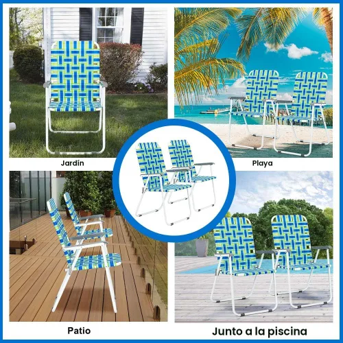 Miniatura 7 de VINGLI Juego de 2 sillas plegables de malla para patio, silla de playa portátil para exteriores, silla de camping, silla de playa para patio, Azul