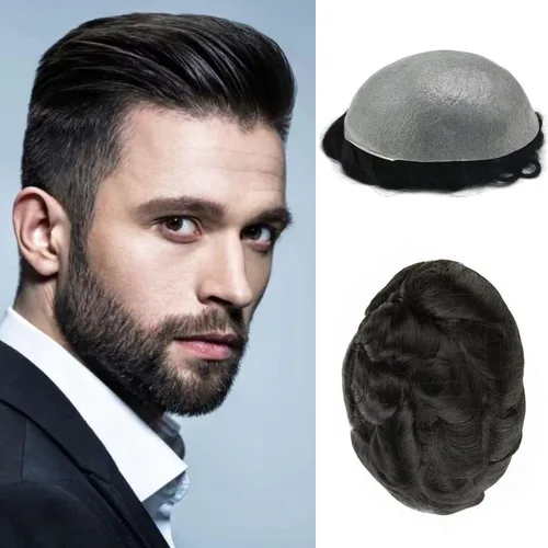 Tupé para el cabello para hombres, 0.002 in, sistema de reemplazo de cabello de piel fina para hombres, piezas de cabello humano europeo, todas las