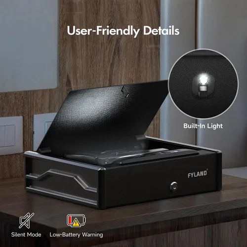 Miniatura 6 de Caja fuerte biométrica para pistola – 3 vías de acceso rápido pistola segura con huella dactilar/teclado digital/llave, caja de bloqueo de pistola