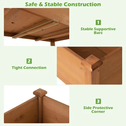 Miniatura 6 de Giantex Cama de jardín elevada, maceta elevada de madera con forro protector y orificio de drenaje, maceta elevada para plantar verduras, flores