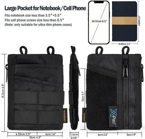 Miniatura 5 de VIPERADE VE18 EDC Bolsa, Organizador de Bolsillo para Hombres, Organizador de Bolsillo EDC, 3 Ranuras con 2 Bolsillos con Cremallera, Bolsa