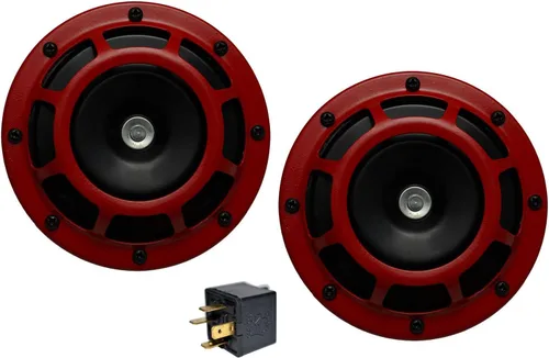 Velocity Dual Super Tone Loud Blast 139Db Universal Euro Red Cuernos Redondos Alto Bajo Tono Twin Horn Kit Par Compacto Muy Fuerte Compatible con