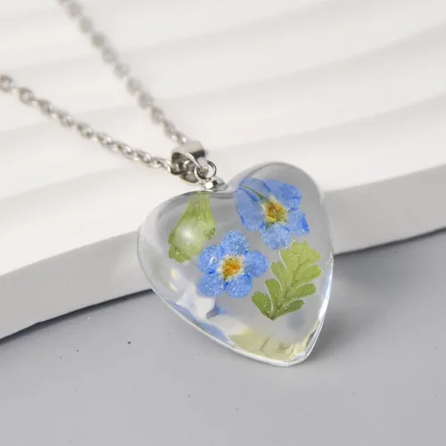 Miniatura 37 de Collar de flores silvestres prensadas con encaje de Forget-Me-Not y Queen Anne Collar de flores prensadas de oro Collares hechos a mano