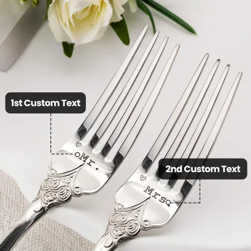 Miniatura 5 de callie Juego de 2 tenedores de boda personalizados con fecha, regalos grabados para novios, novios, tenedores de cubiertos vintage de acero