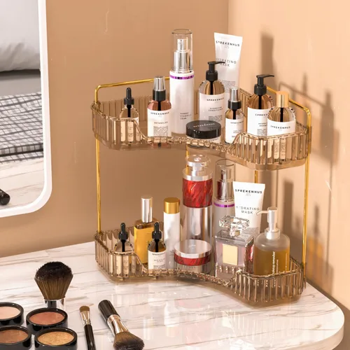 Miniatura 2 de GTI Organizador de maquillaje de 2 niveles, organizador de encimera de baño de gran capacidad, organizador de perfumes, cosméticos para el cuidado