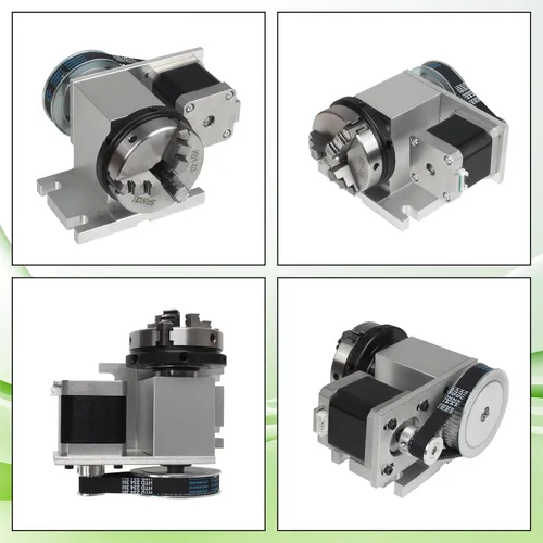 Miniatura 3 de Fresadora CNC de eje rotacional Enrutador CNC Mesa giratoria de un eje 4º eje 2.559 in 3 mandíbulas Chuck Cabezal divisorio con motor paso a paso