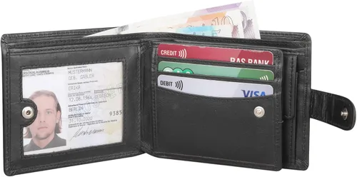 Miniatura 3 de Starhide Cartera de cuero italiano VT con bloqueo RFID para hombre, 1212, Negro -, Cartera RFID