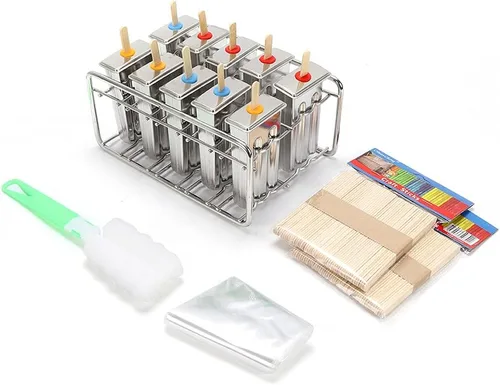 Miniatura 8 de Kit de moldes para paletas de hielo, soporte para palitos de paletas de hielo de acero inoxidable, molde independiente para palitos de helado