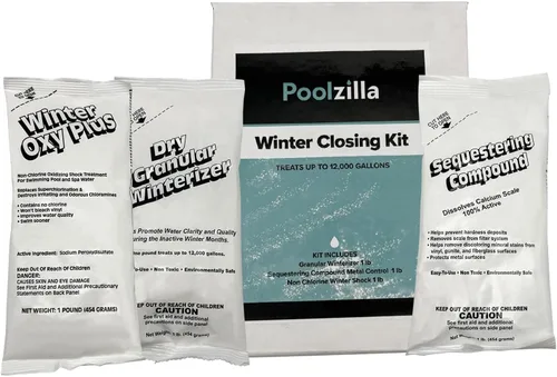 Poolzilla Kit de preparación para el invierno de 12,000 galones, kit de cierre para piscinas sobre y en el suelo, incluye 1 libra de acondicionador
